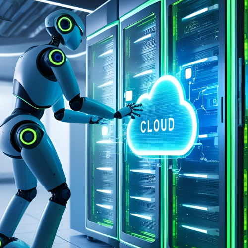 AI-robot-scanning-a-cloud-server.-